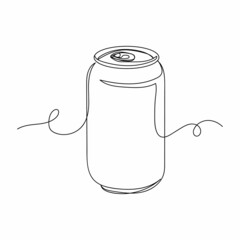 Continuous one single line drawing of beverage drink soda or beer in silhouette on a white background. Linear stylized.
