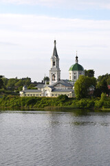 St. Catherine's convent. Russia, the city Tver. View of the monastery from the Volga river. Summer day. Vertical photo