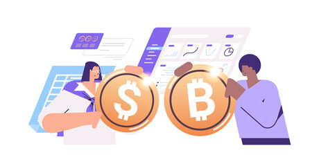 businesspeople holding golden crypto coins cryptocurrency mining virtual money digital currency blockchain