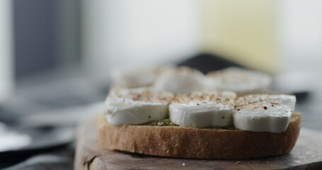 Open sandwich with pesto and mozzarella