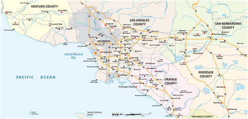 Fototapeta na wymiar vector street map of greater Los Angeles area, California, United States