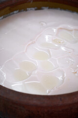 Close-up of tofu dessert in crock pot