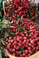 Freshly picked lychees in a basket