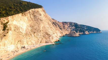 Aerial drone view of the Ionian Sea coast of Zakynthos, Greece