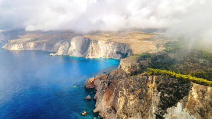 Aerial drone view of the Ionian Sea coast of Zakynthos, Greece