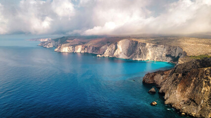 Aerial drone view of the Ionian Sea coast of Zakynthos, Greece