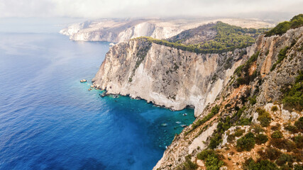 Aerial drone view of the Ionian Sea coast of Zakynthos, Greece