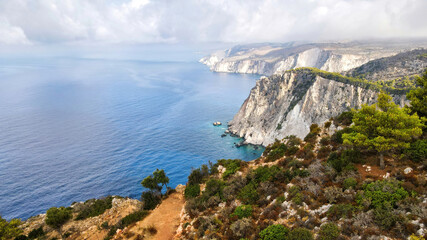 Aerial drone view of the Ionian Sea coast of Zakynthos, Greece