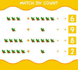 Match by count of cartoon holly berry. Match and count game. Educational game for pre shool years kids and toddlers