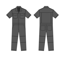 Short sleeves working overalls ( Jumpsuit, Boilersuit ) template vector illustration | dark gray