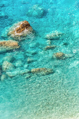 Aerial drone view of the Ionian Sea coast of Zakynthos, Greece
