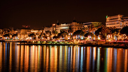 Fototapeta na wymiar View of Cannes at night, France