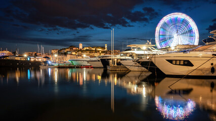 View of Cannes at night, France