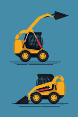 Cool vector flat design skid steer loader. Heavy industrial machinery item. Construction site equipment design element