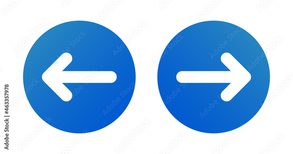 Aufkleber Right and left arrow on blue button icon vector. Navigation symbol