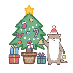クリスマスツリーとカワウソ