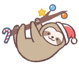 木につかまるナマケモノとクリスマス