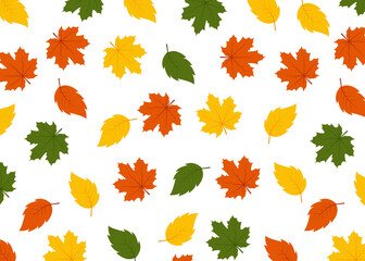 Colorful falling autumn leaves vector background. Cute autumn seamless pattern. Vector illustration.