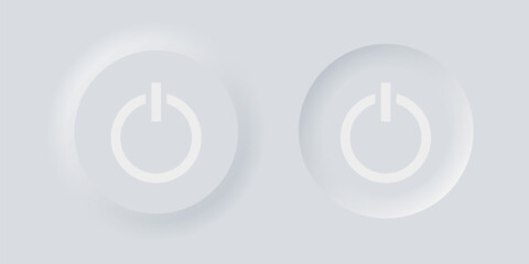 On and of button. Swich white buttons in neomorphism design style with shadow. 3d ui stop and start toggle button for navigation in apps. Neomorphic trendy designs element isolated on background. 