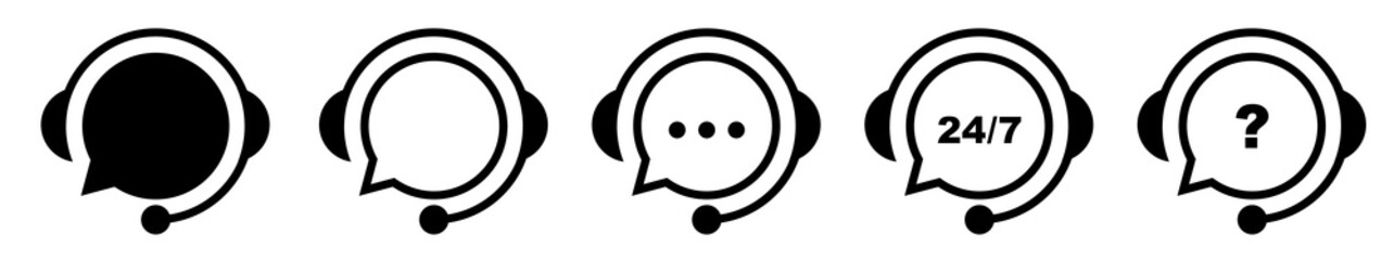Support service icon. Call center icons set. Live chat concept. Online support system of speech bubble. Flat vector illustration on white background.