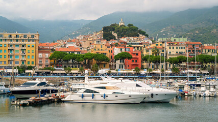 Fototapeta na wymiar View of the sea port in Sanremo, Italy