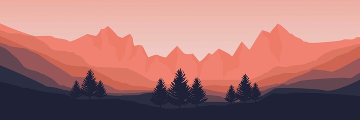 sunset mountain cliff vector illustration good for wallpaper, background, backdrop, web banner, tourism design, and design template