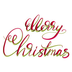 Merry Christmas lettering isolated on white. Handwritten letters made of candy cane, Christmas script card concept. Creative xmas background for banner, greeting card, flyer.