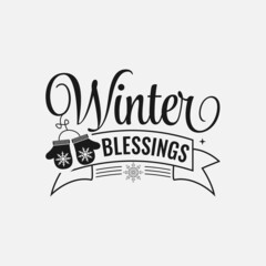 Winter Blessings lettering, winter holiday and snow quote for print, poster, card, t-shirt, mug and much more
