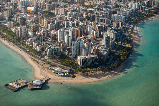 Aerial view of beaches in Maceio, Alagoas, Northeast region of Brazil