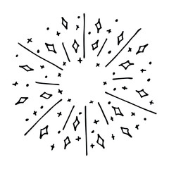 Vector hand drawn firework. Cute doodle firework illustration isolated on white background. For greeting cards, print, web, design, decor, logo.