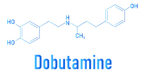 Dobutamine sympathomimetic drug molecule. Skeletal formula.