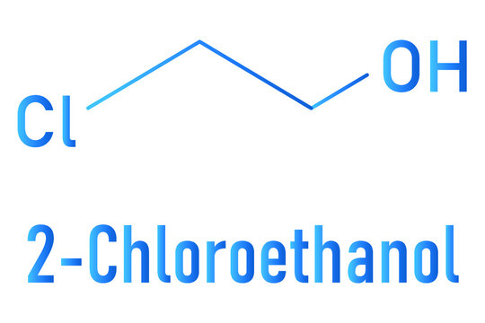 Ethylene chlorohydrin or 2-Chloroethanol molecule. Side product formed during ethylene oxide sterilization. Skeletal formula.