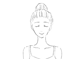 目を閉じる正面顔の女性のイラスト