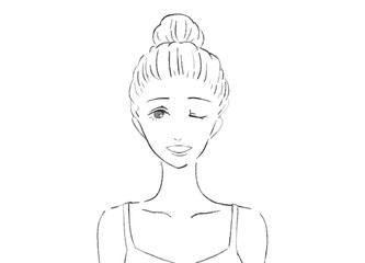 片目を閉じてウィンクする女性のイラスト