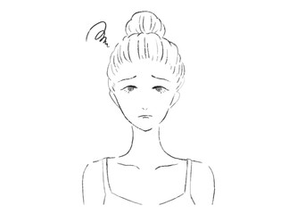 一重に悩む女性のイラスト　正面顔