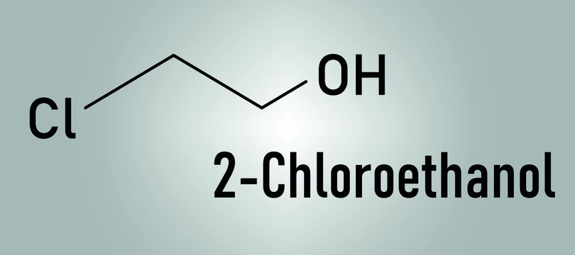 Ethylene chlorohydrin or 2-Chloroethanol molecule. Side product formed during ethylene oxide sterilization. Skeletal formula.