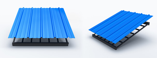 3d rendering of house facade PVC coated metal roof sheets isolated on a white background © Hammad Khan/Wirestock