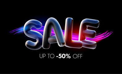 3D sale banner with light effect. Realistic offer design. Great discount.