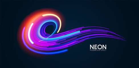 Motion striped light swirl effect with fluid color. Abstract shining wave background. Magic screen design