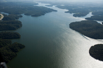 Aerial view of body of water - lake. High quality photo