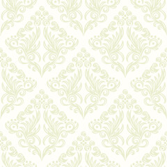 Damask seamless vector pattern. Classic vintage damask ornament, royal victorian geometric seamless pattern for wallpaper, textile, packaging. Floral baroque pattern, beige background