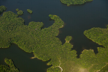 Aerial view of body of water - lake. High quality photo