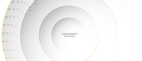 Abstract white circle shapes with golden line and halftone background.
