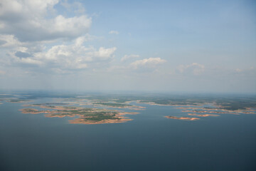 Aerial view of body of water - lake. High quality photo