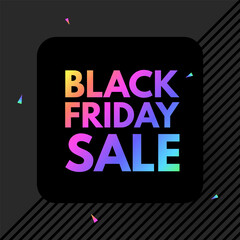 Black Friday Sale poster template. Super offer. 3D triangles and neon rainbow gradient effect