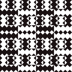 Black and white triple rhombuses in rectangles like a chessboard. Vector seamless and geometrically black-white pattern.