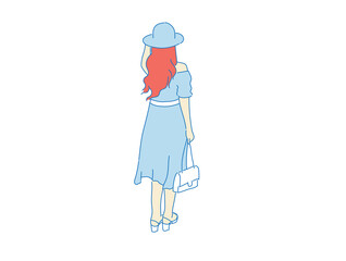 beautiful woman cute girl standing behind , backside view of person , vector