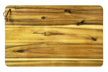 Holzbrett aus Akazienholz auf weissem Hintergrund Acacia