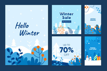 Flat design winter season collection banner set. Able to use for cover book, banner, brochure, story, social media post and feed template