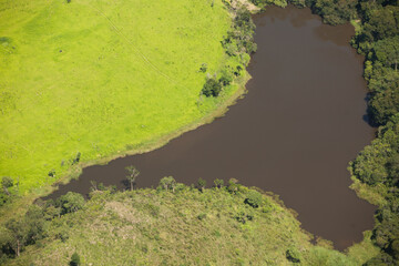 Aerial view of body of water - lake. High quality photo